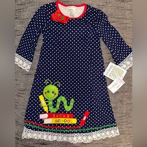 Bonnie Jean Navy Polka Dot Dress with Red Accents